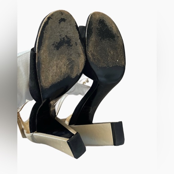 ❌SOLD❌Vintage Chanel Black/Beige Chain-link T-Strap Sandals Size EU 37 - Picture 15 of 16